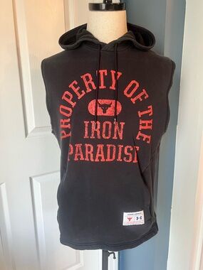 Under Armour Black Sleeveless Hoodie with Red Iron Paradise Graphic